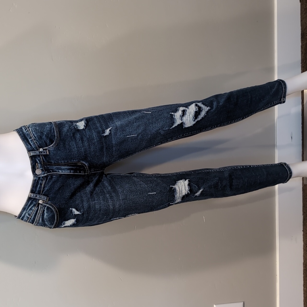 SHEIN Distressed Mid Rise Ripped Knees Mid Blue Wash Skinny Jeans Size Medium